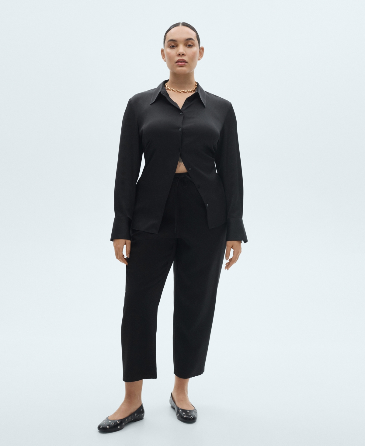 Mango Elastic Waist Jogger Trousers In Black