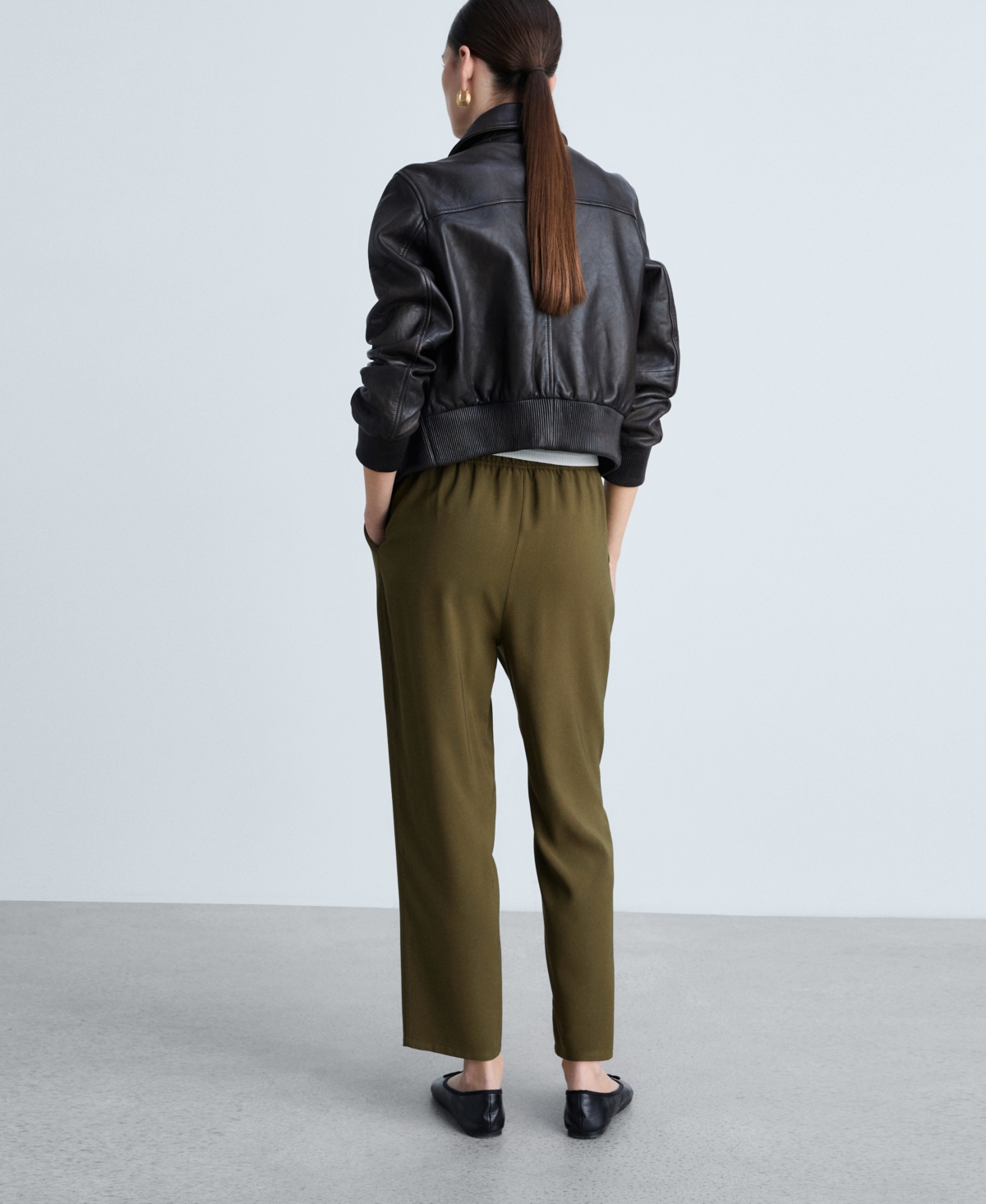 MANGO WOMEN'S ELASTIC WAIST FLOWY TROUSER PANTS 