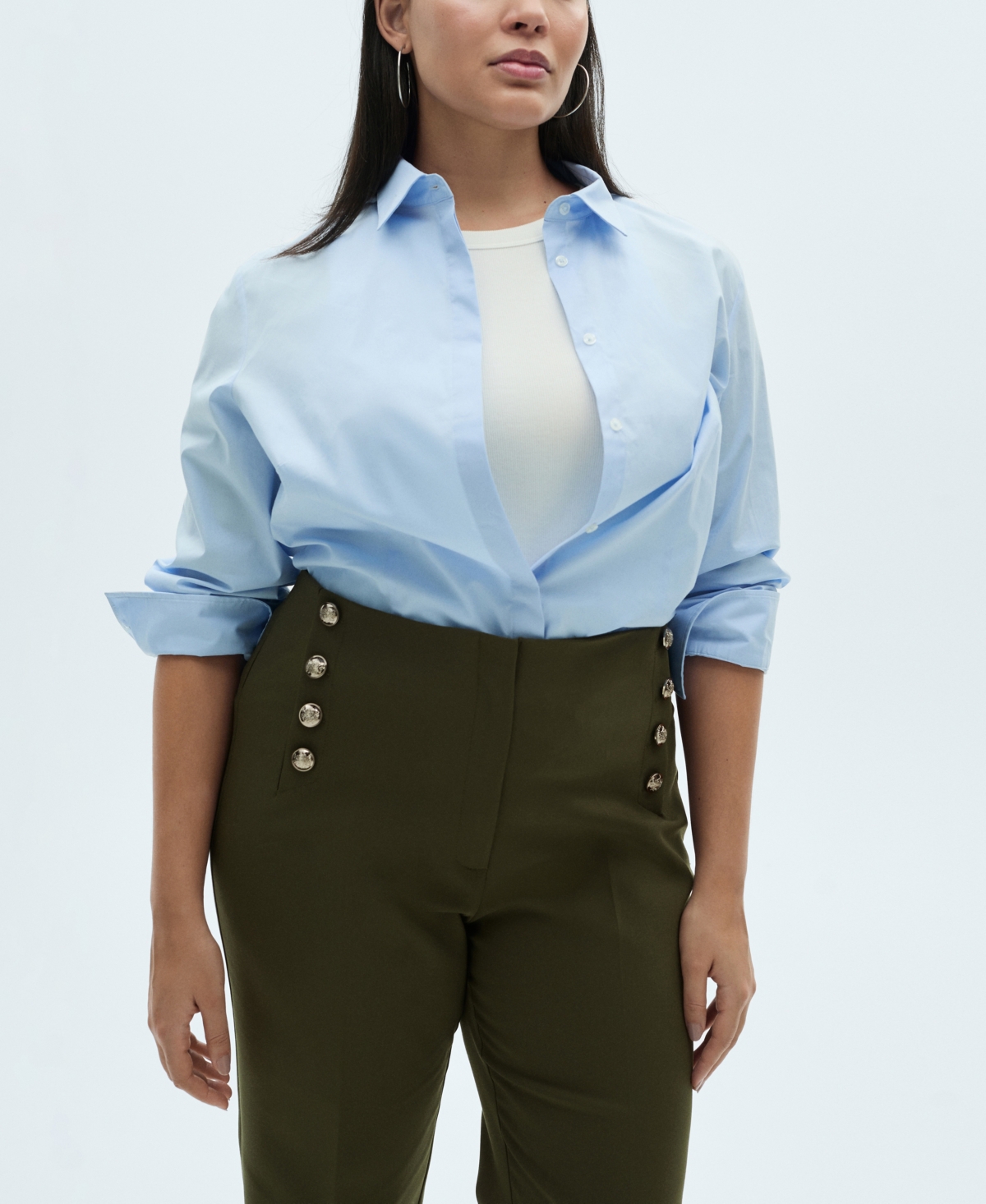 Shop Mango Women's Jewel Buttoned Straight Pants In Khaki