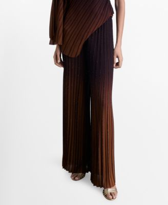 MANGO - Women's Shiny Finish Pleated Pants