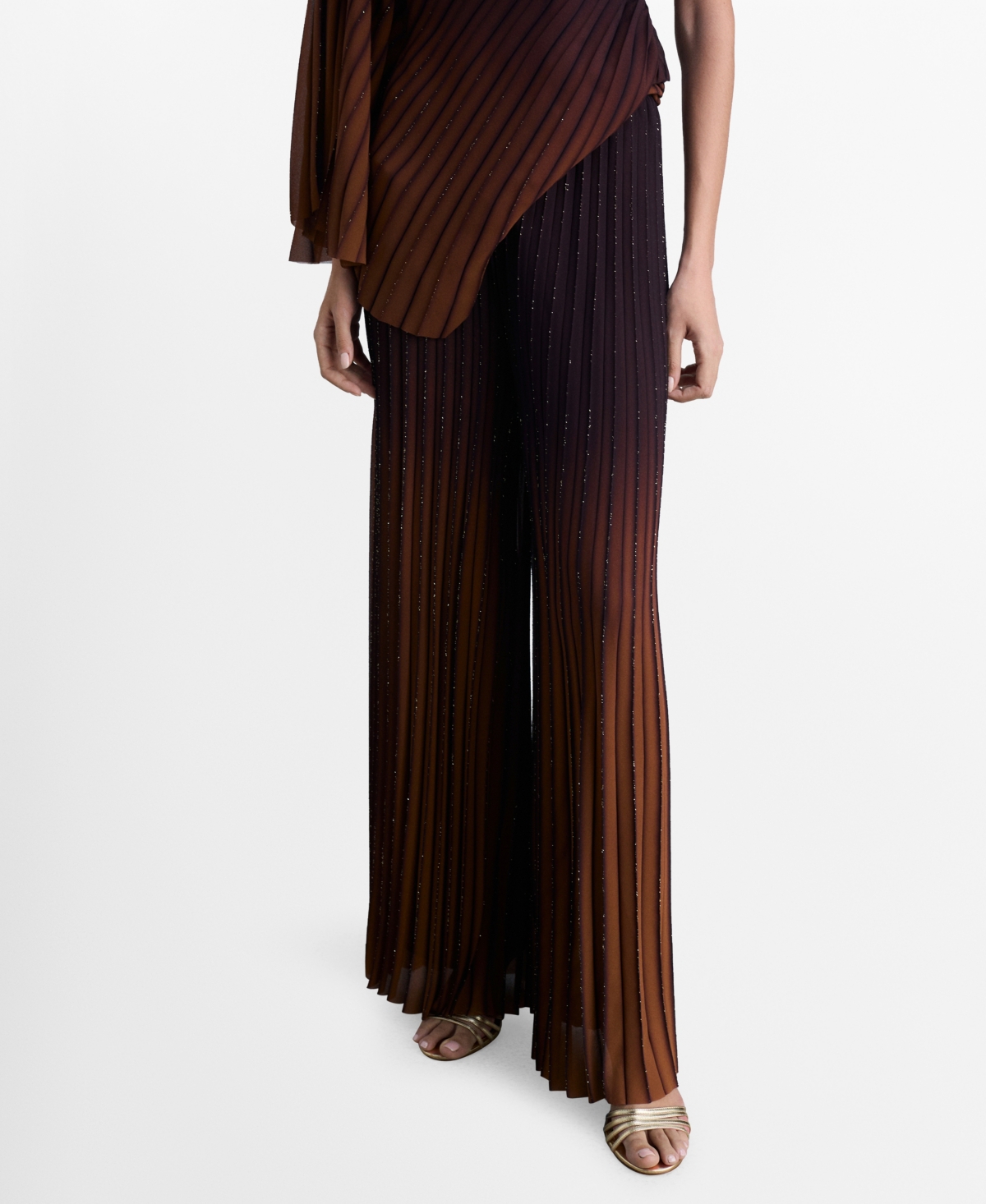 MANGO WOMEN'S SHINY FINISH PLEATED PANTS 