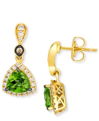 Green Apple Peridot (1-1/2 ct. t.w.) & Diamond (1/3 ct. t.w.) Trillion Halo Drop Earrings in 14k Gold