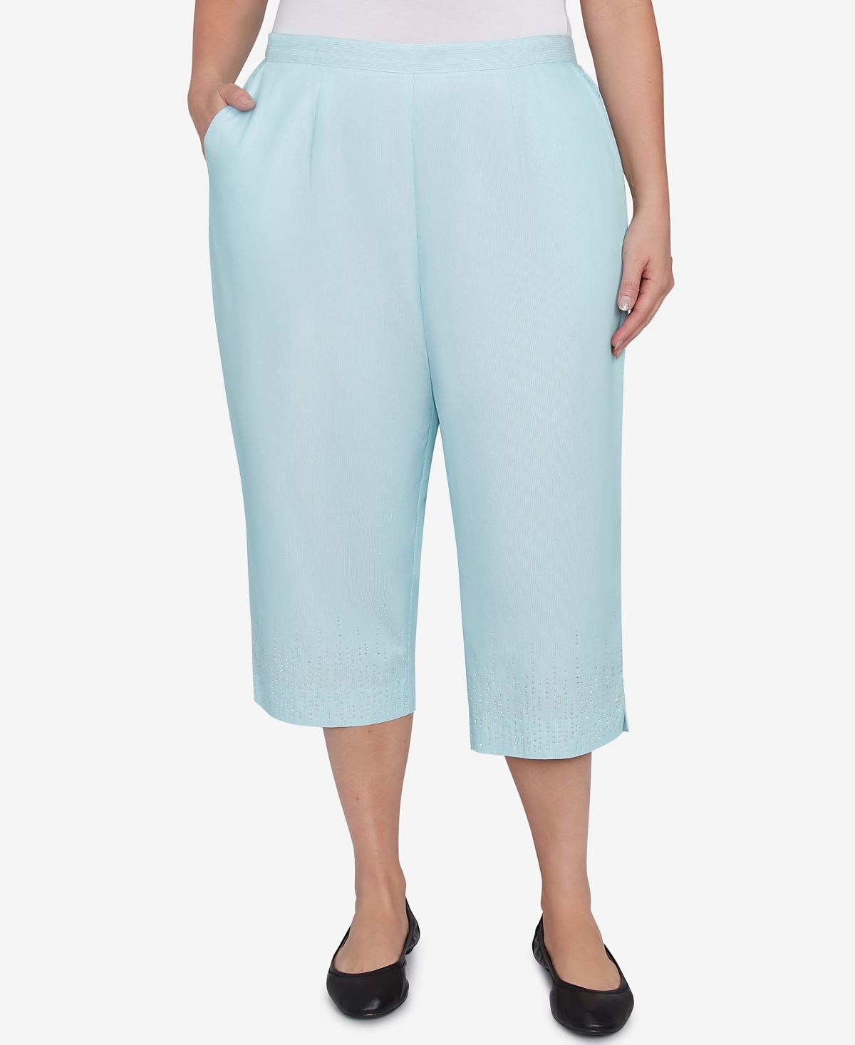 Alfred Dunner Plus Size St. Thomas Heat Set Embroidered Capri Pants In Blue