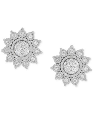 Macy's - Diamond Sun Motif Stud Earrings (1/4 ct. t.w.) in Sterling Silver