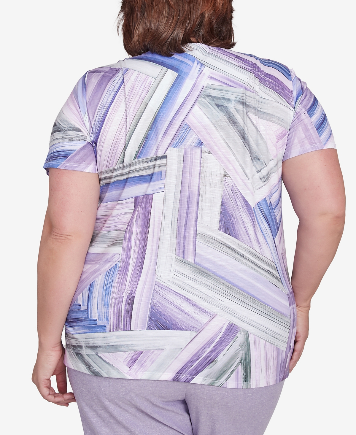 Alfred Dunner Plus Size Crystal Springs Brushstroke-stained Glass Top In Lilac Multi