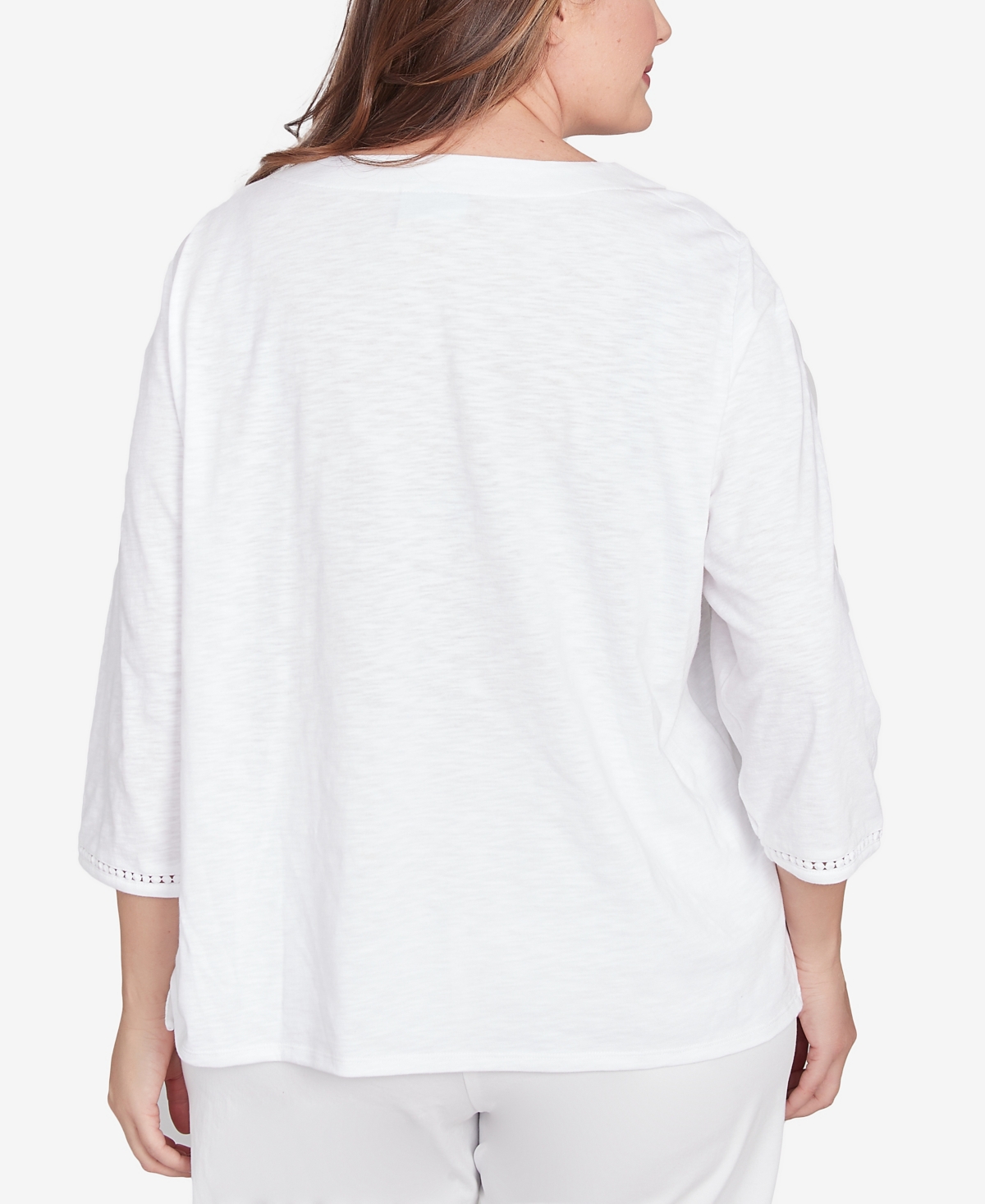 Alfred Dunner Plus Size Rise And Shine Embroidered Pineapple Top In Multi White