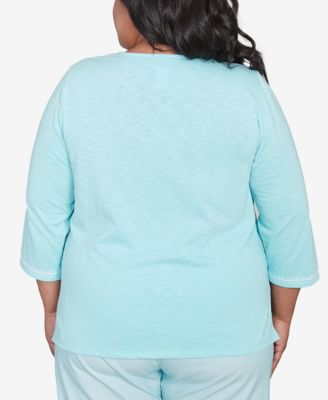 Alfred Dunner Plus Size St. Thomas Asymmetrical Dragonfly Embroidery Top