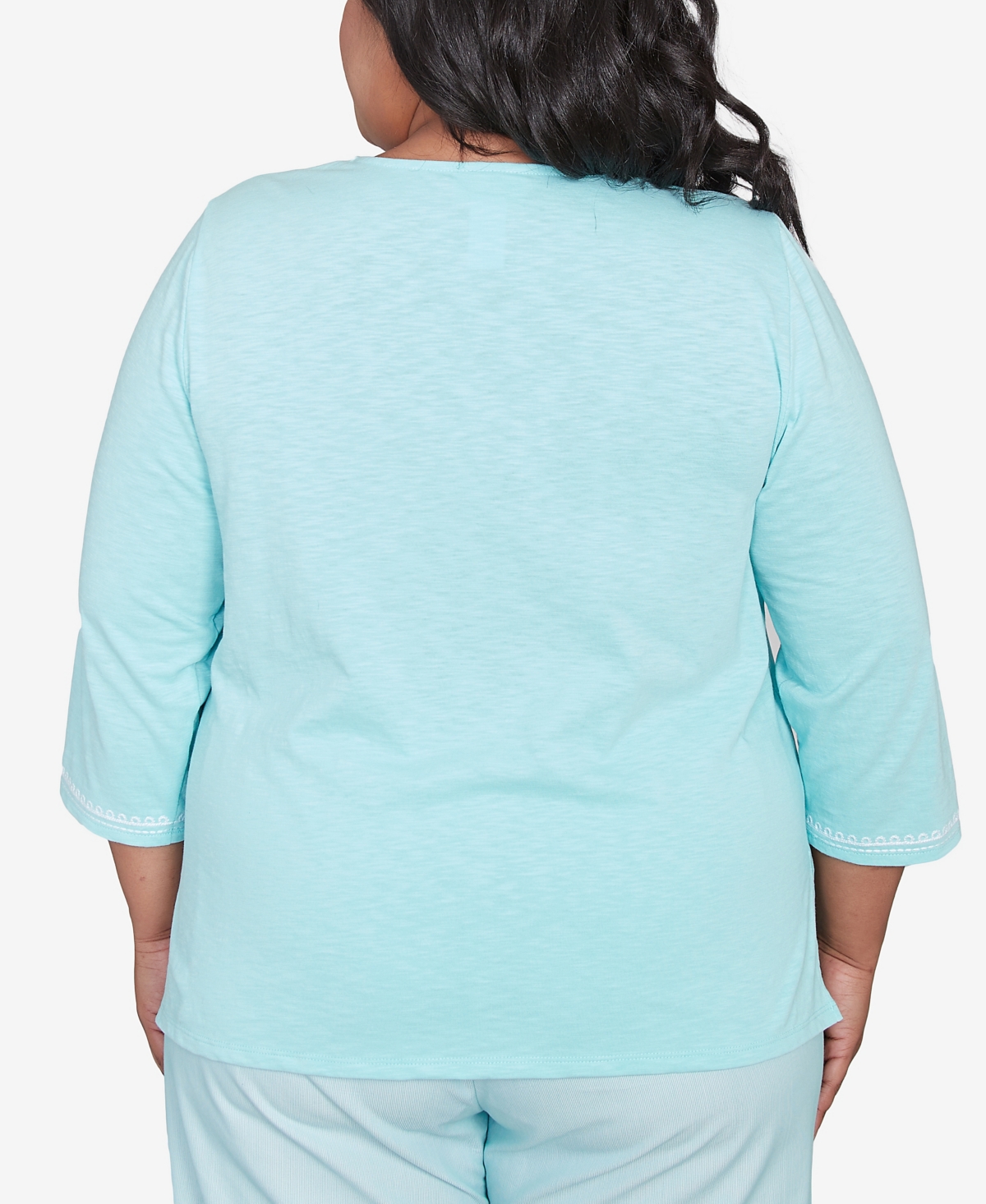 Alfred Dunner Plus Size St. Thomas Asymmetrical Dragonfly Embroidery Top In Mint
