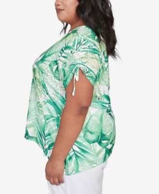 Plus Size Rise and Shine Monotone Tropical Leaf Top
