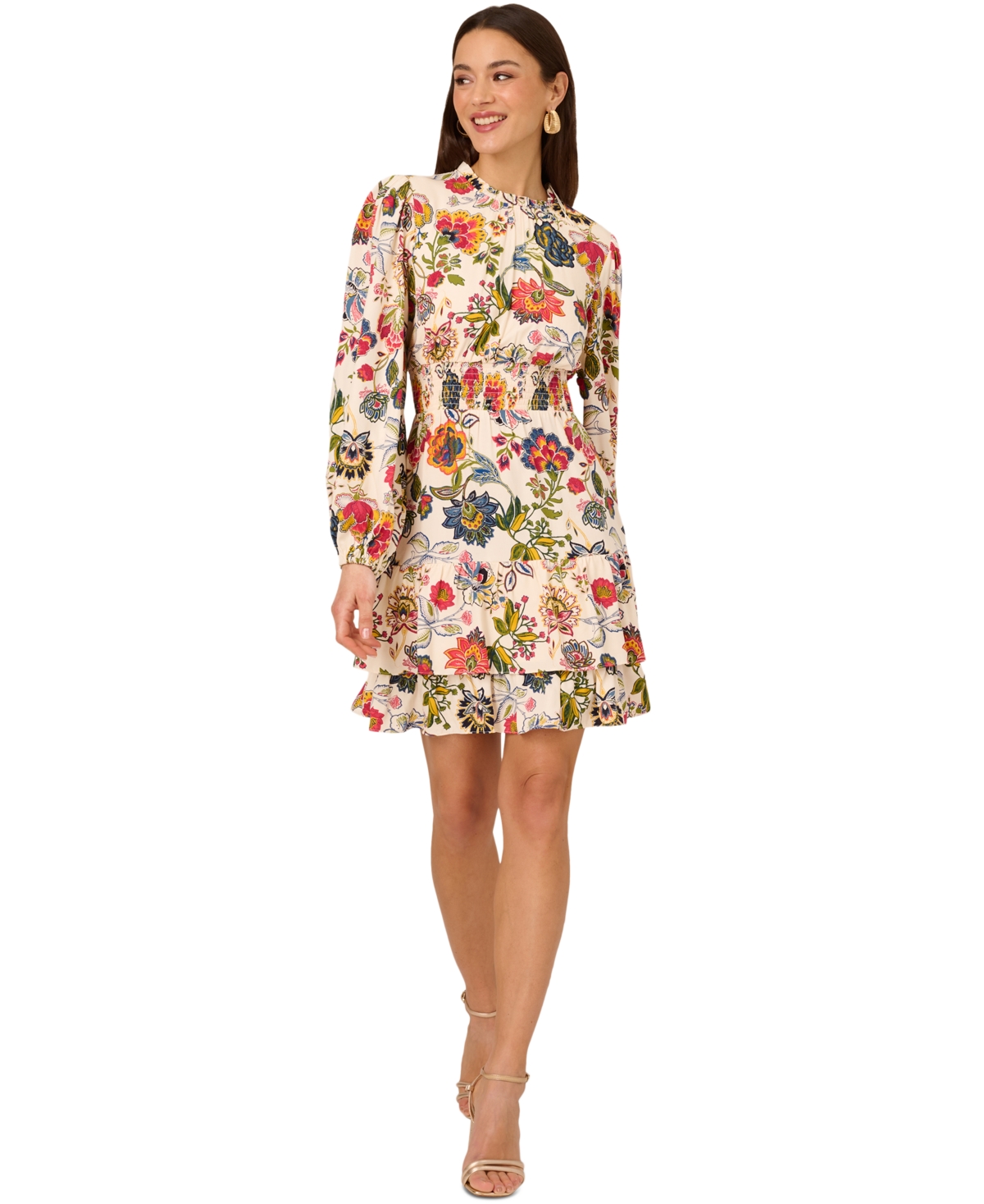by Adrianna Papell Women's Ruffled Floral Fit & Flare Dress - Ivory Multi