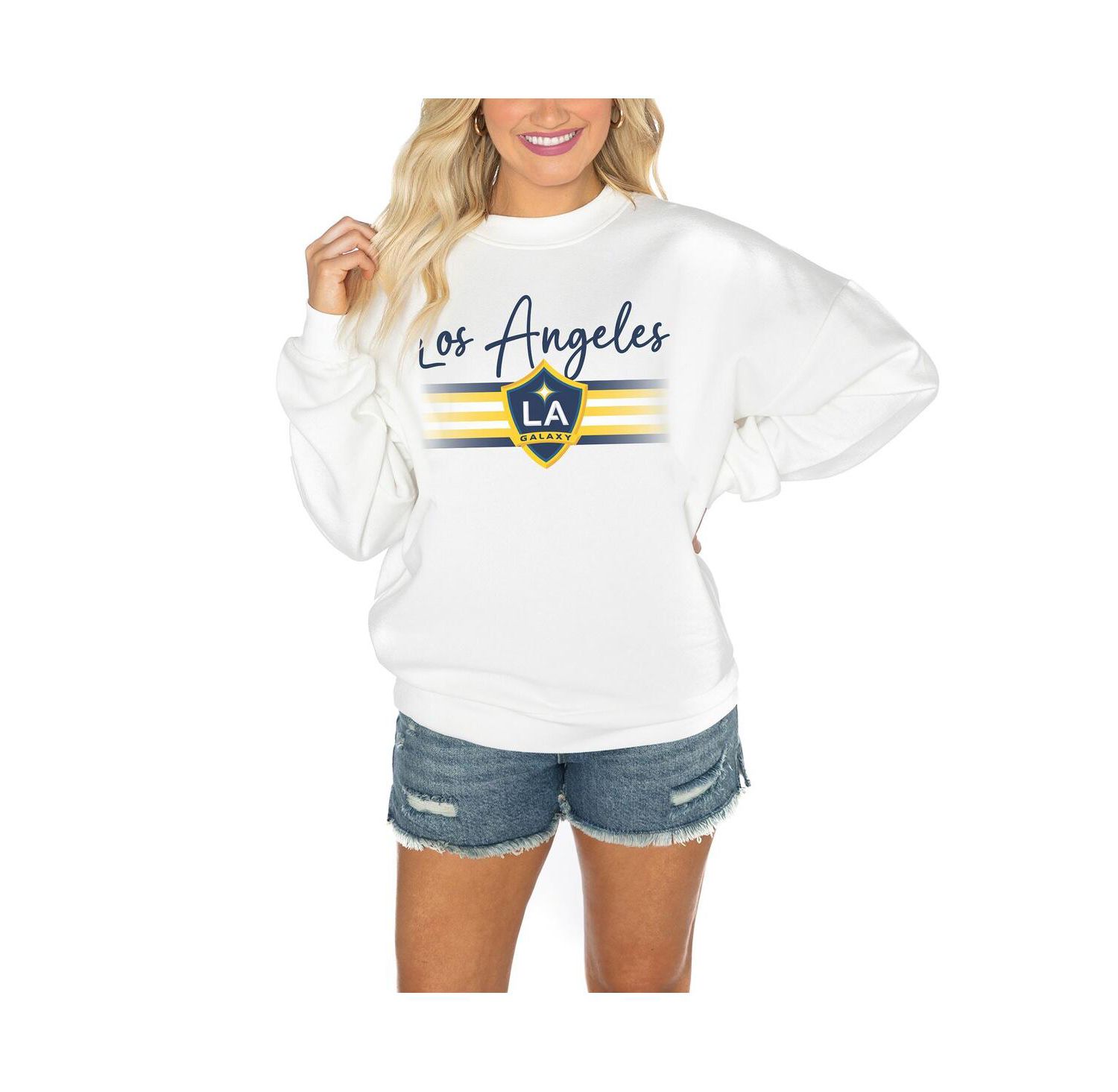 Women's White LA Galaxy Matchday Crewneck Drop Shoulder Sweatshirt