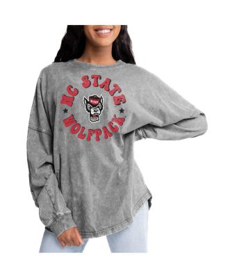 Gameday Couture - Women's Gray NC State Wolfpack Playing Around Faded Wash Oversized Long Sleeve T-Shirt