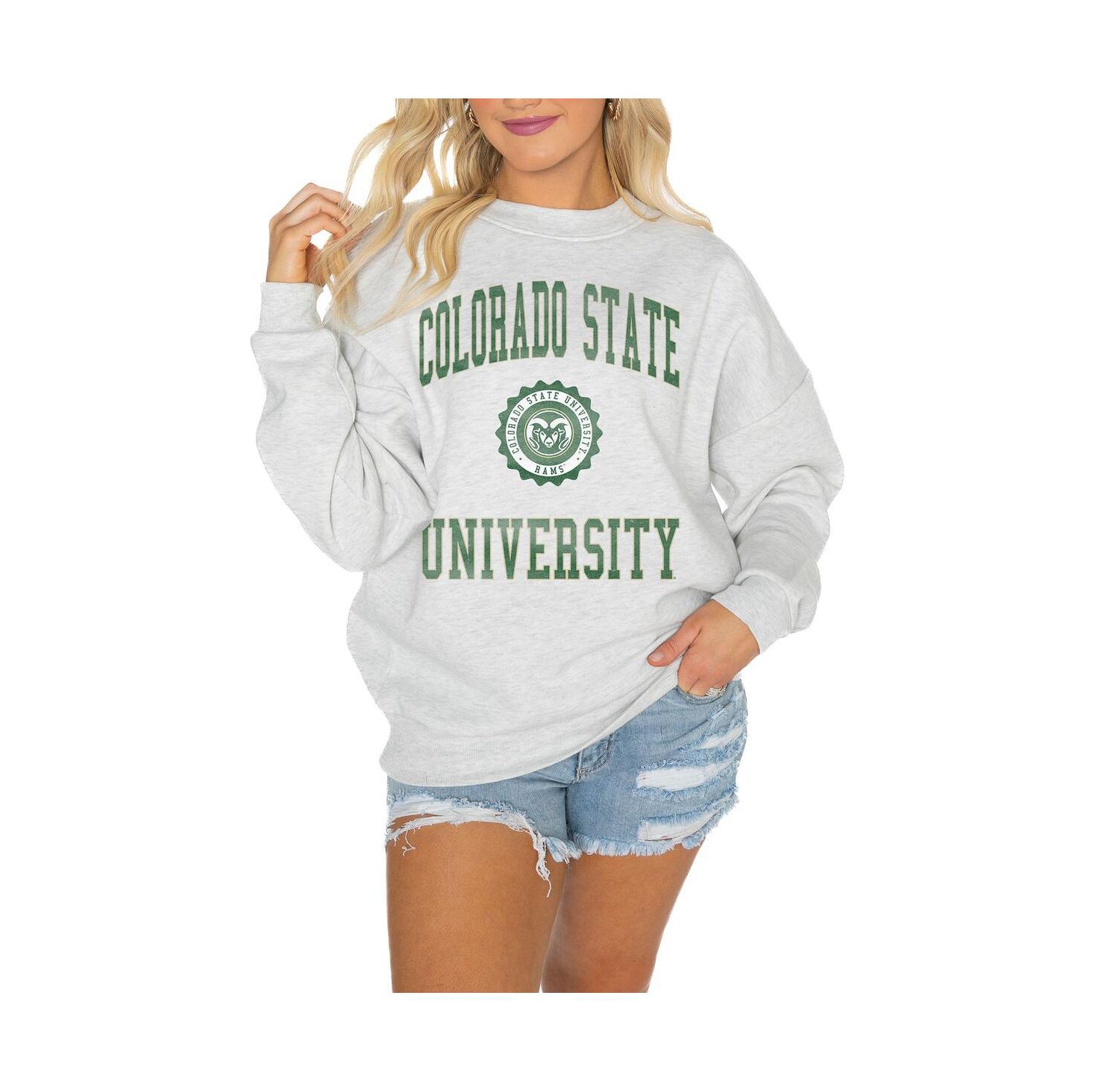 Women's Steel Colorado State Rams Good Vibes Premium Fleece Drop Shoulder Pullover Sweatshirt