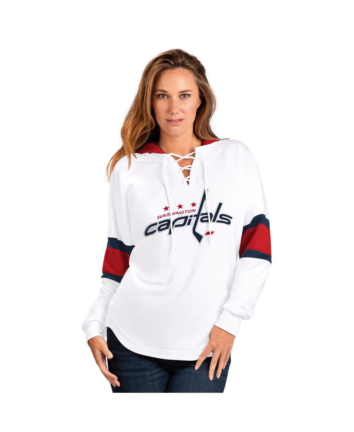 Women's White Washington Capitals Goal Zone Long Sleeve Lace-Up Hoodie T-Shirt - White