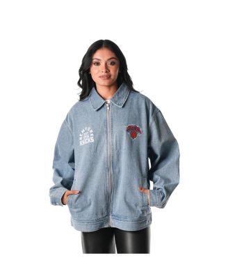 The Wild Collective - Men's and Women's Blue New York Knicks Coaches Full-Zip Denim Jacket