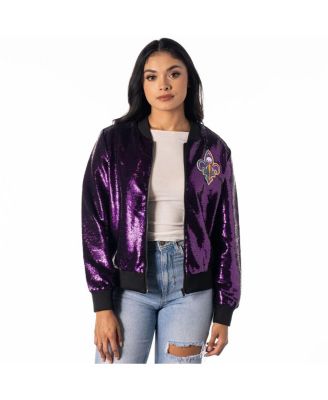The Wild Collective - Women's Purple New Orleans Pelicans Sequin Full-Zip Bomber Jacket