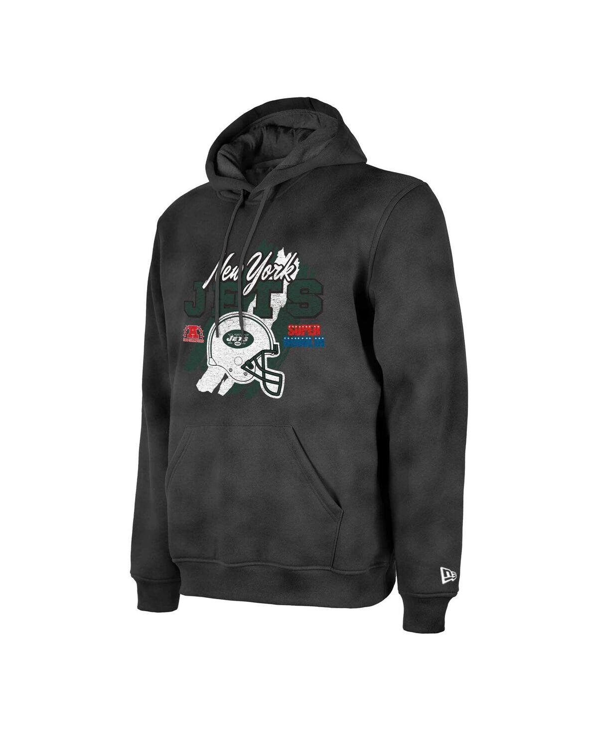 New Era Men's Black New York Jets Identity Helmet Enzyme Washed Pullover Hoodie In Black