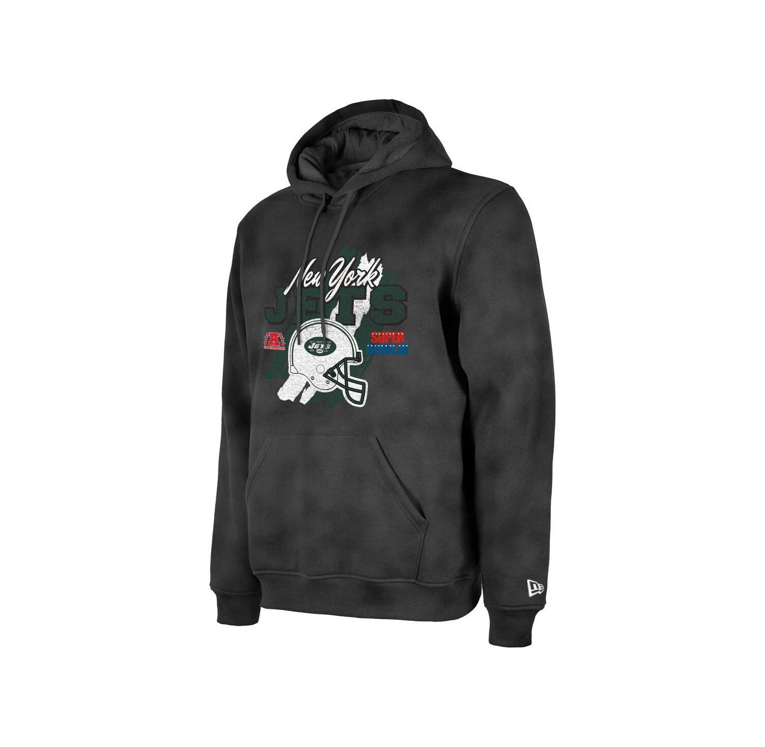 Men's Black New York Jets Identity Helmet Enzyme Washed Pullover Hoodie