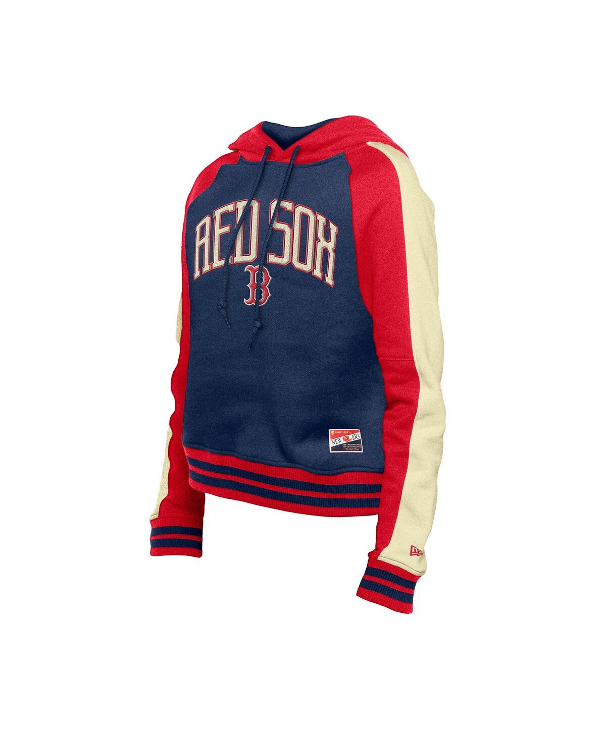 Shop New Era Women's Navy Boston Red Sox Throwback Cropped Raglan Pullover Hoodie