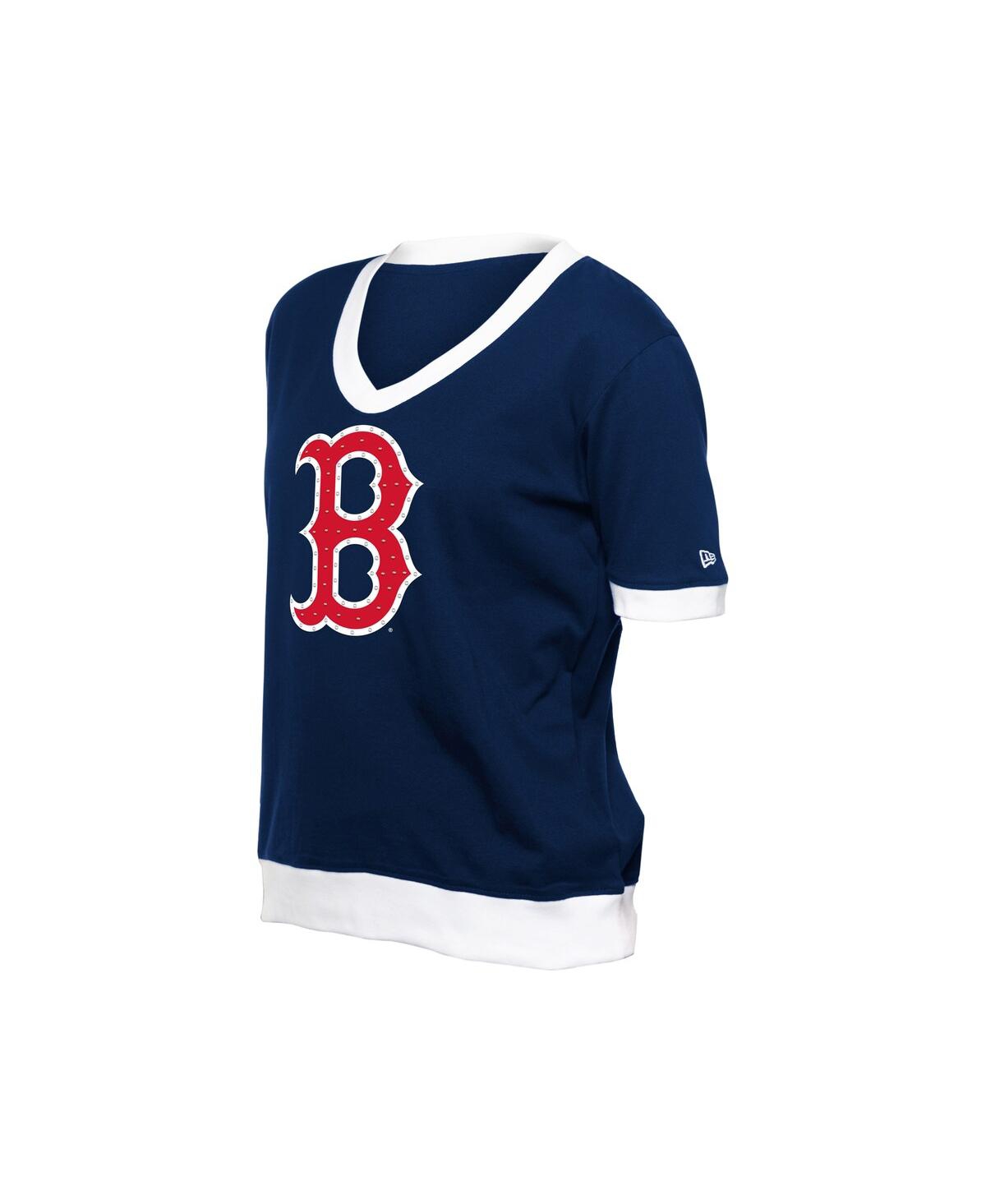 NEW ERA WOMEN'S NAVY BOSTON RED SOX GAME DAY RHINESTONE V-NECK T-SHIRT 