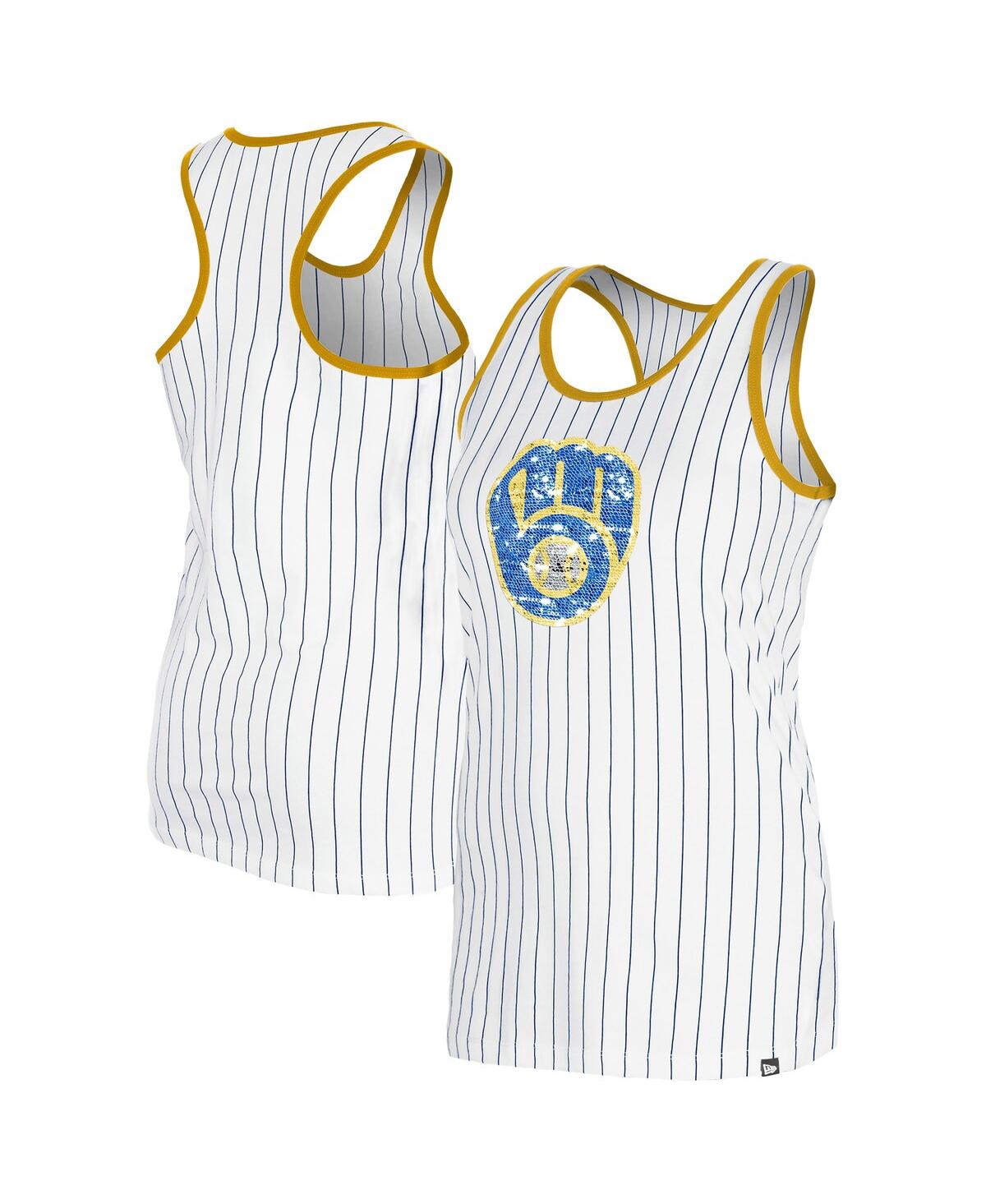 Women's White Milwaukee Brewers Gameday Pinstripe Tank Top - White