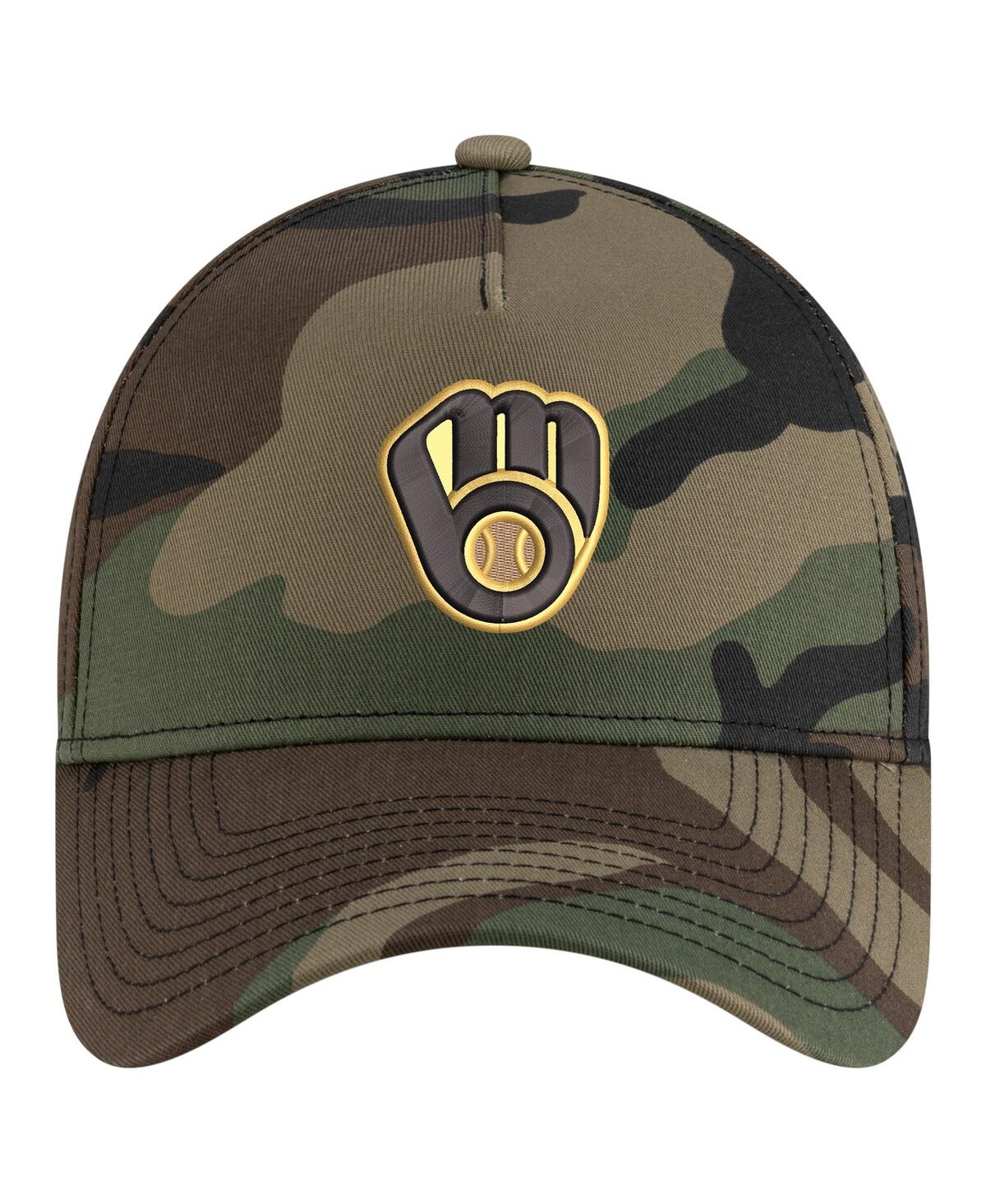 New Era Men's Camo Milwaukee Brewers Woodland Team Pop 9forty A-frame Adjustable Hat In Camo