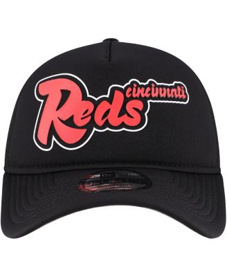Men's Black Cincinnati Reds Retro Bold A-Frame Trucker 9FORTY Adjustable Hat