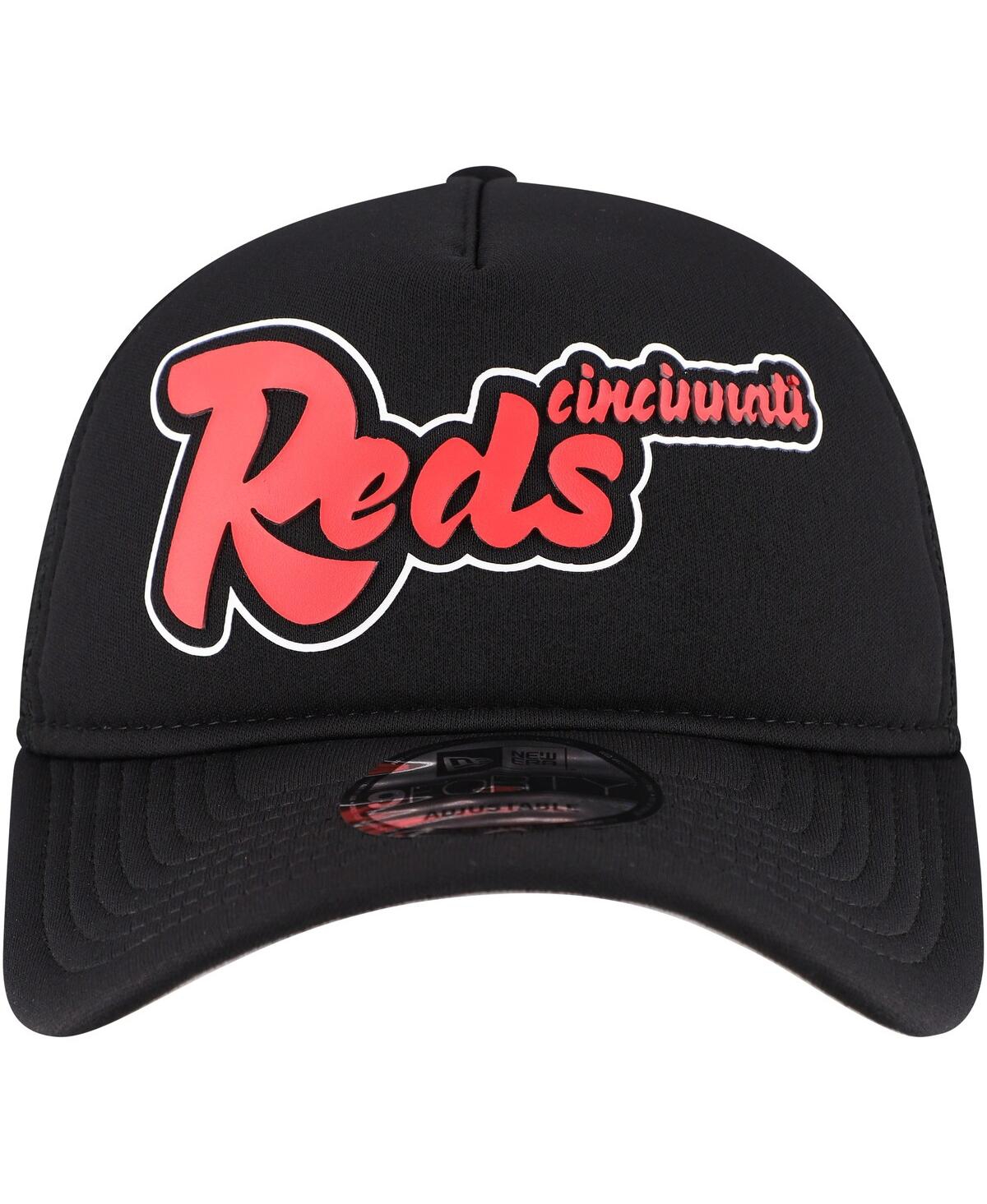 New Era Men's Black Cincinnati Reds Retro Bold A-frame Trucker 9forty Adjustable Hat In Black