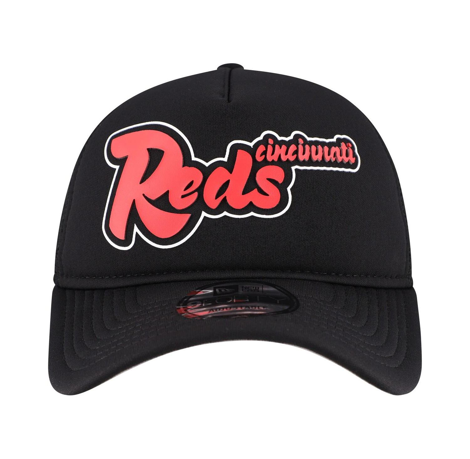 Men's Black Cincinnati Reds Retro Bold A-Frame Trucker 9FORTY Adjustable Hat