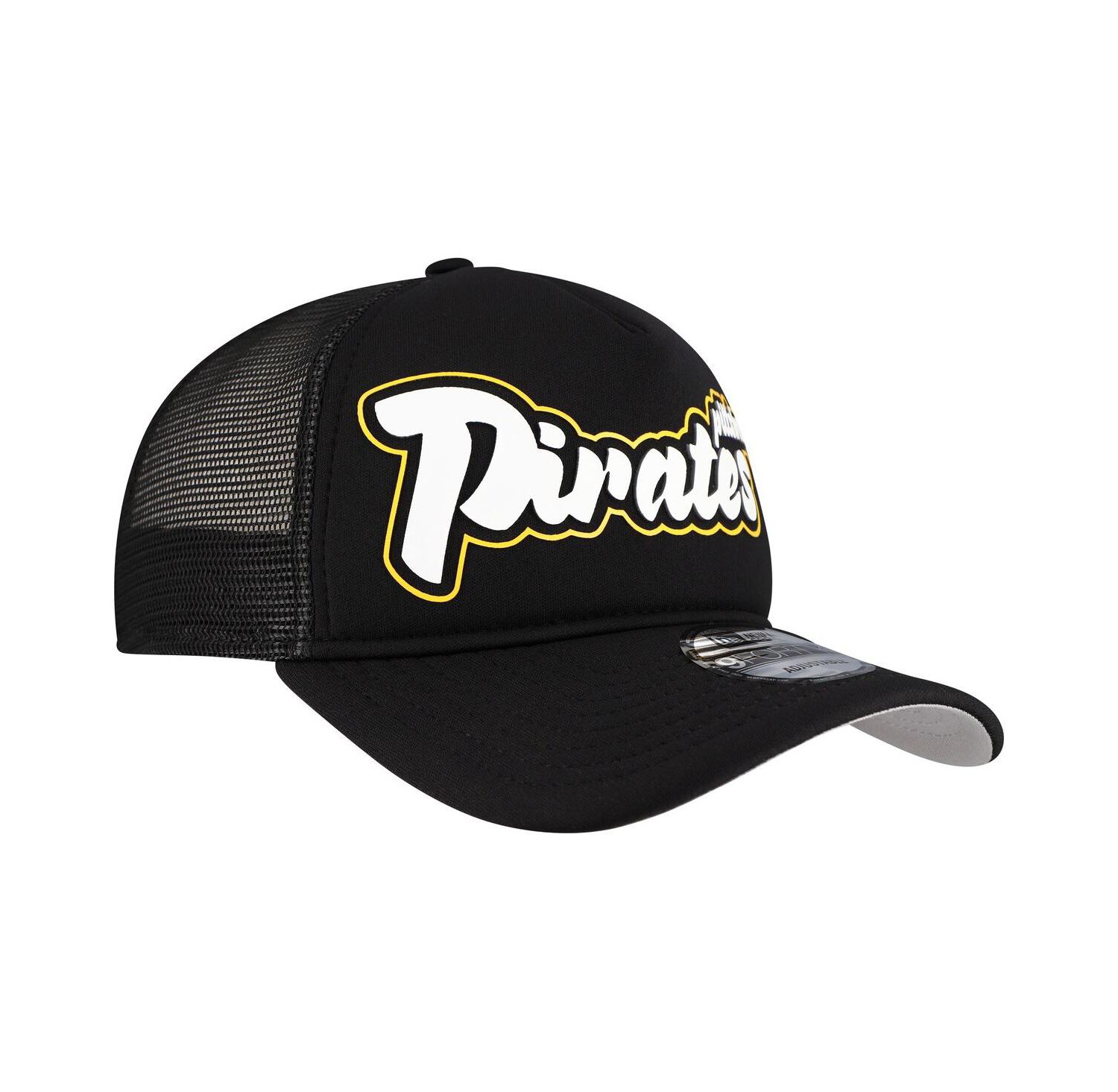 Men's Black Pittsburgh Pirates Retro Bold A-Frame Trucker 9FORTY Adjustable Hat