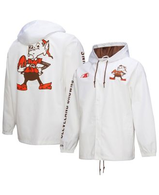Mitchell & Ness - Men's White Cleveland Browns Vintage Logo Coaches Full-Snap Hoodie Jacket