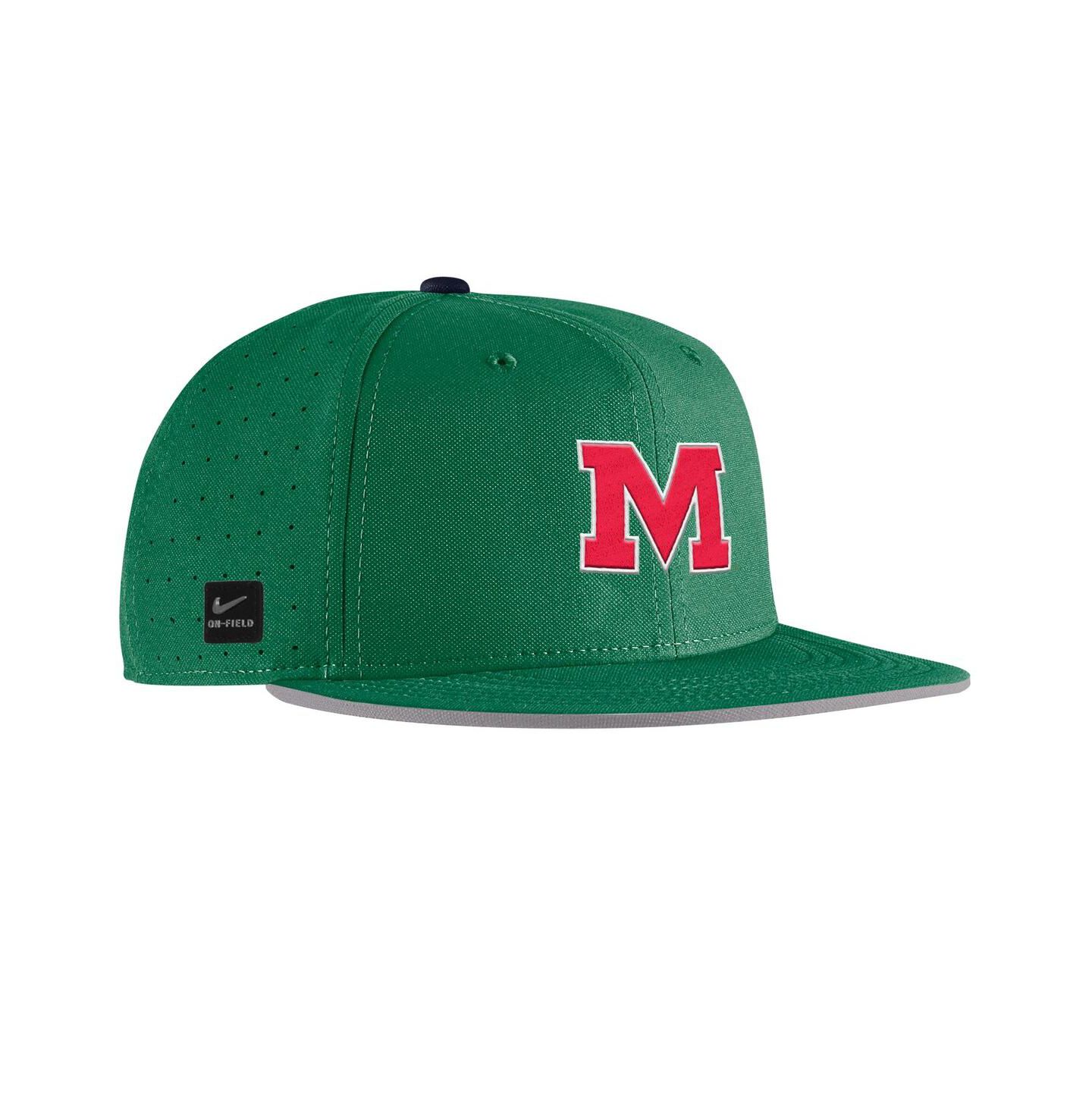 Мужская кепка Nike Green Ole Miss Rebels On-Field Baseball Performance Fitted Hat — фото 3