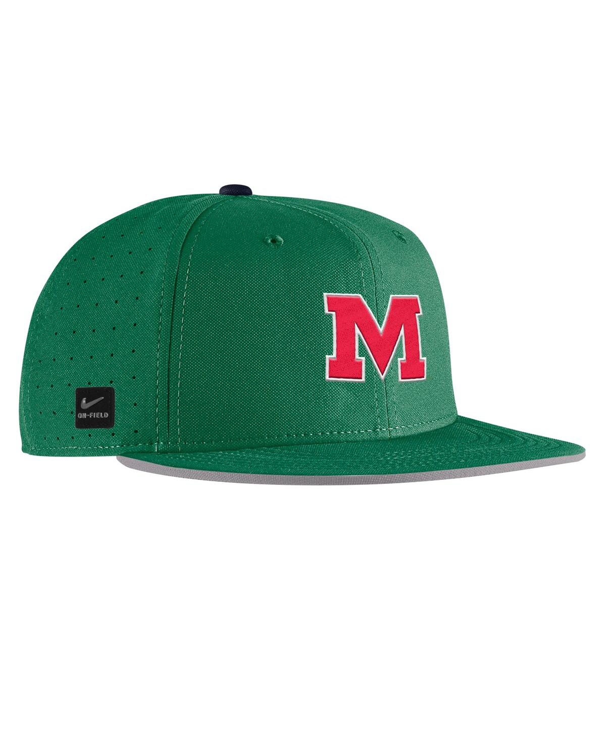 NIKE MEN'S GREEN OLE MISS REBELS ON-FIELD BASEBALL PERFORMANCE FITTED HAT 