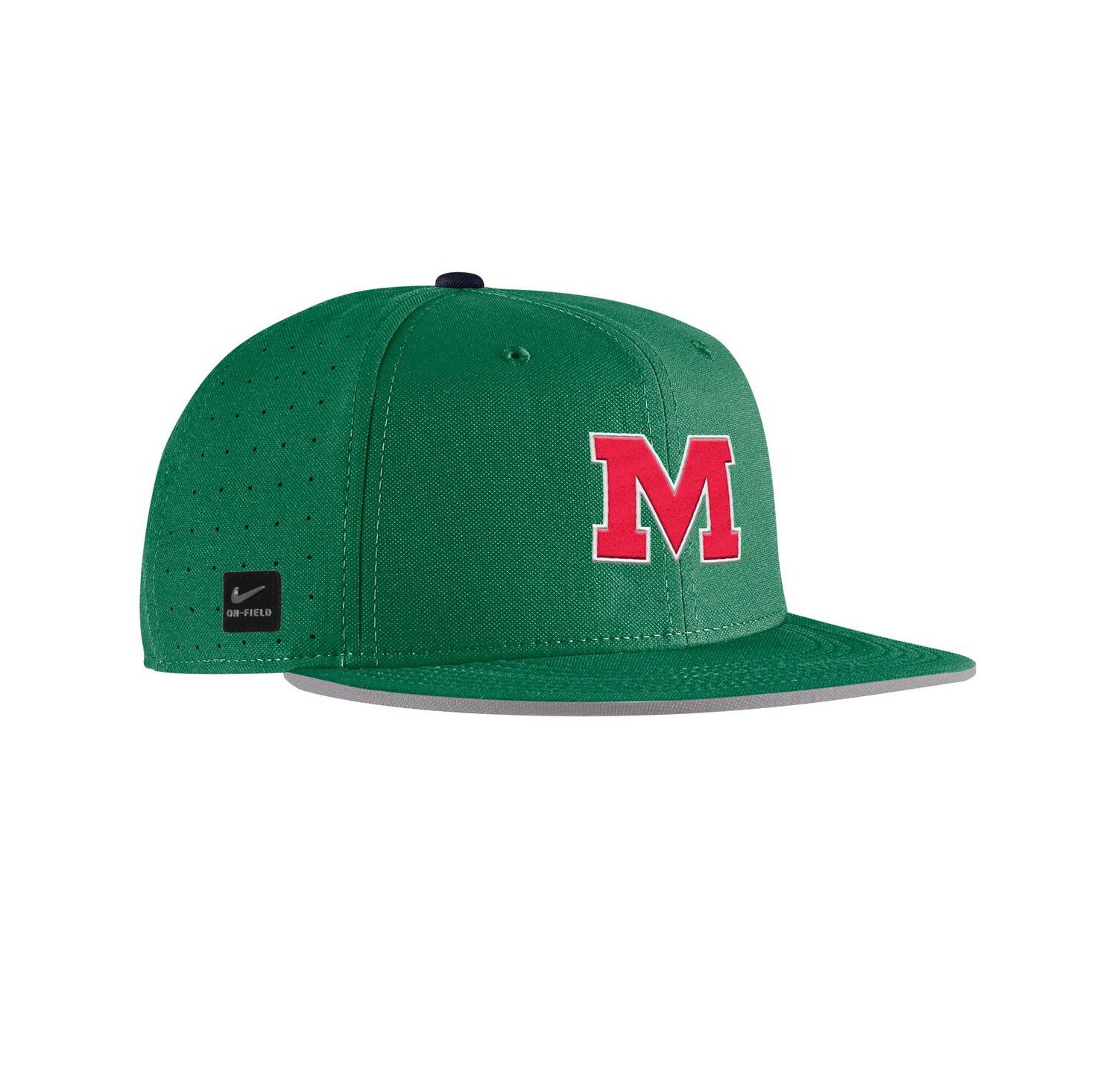 Men's Green Ole Miss Rebels On-Field Baseball Performance Fitted Hat