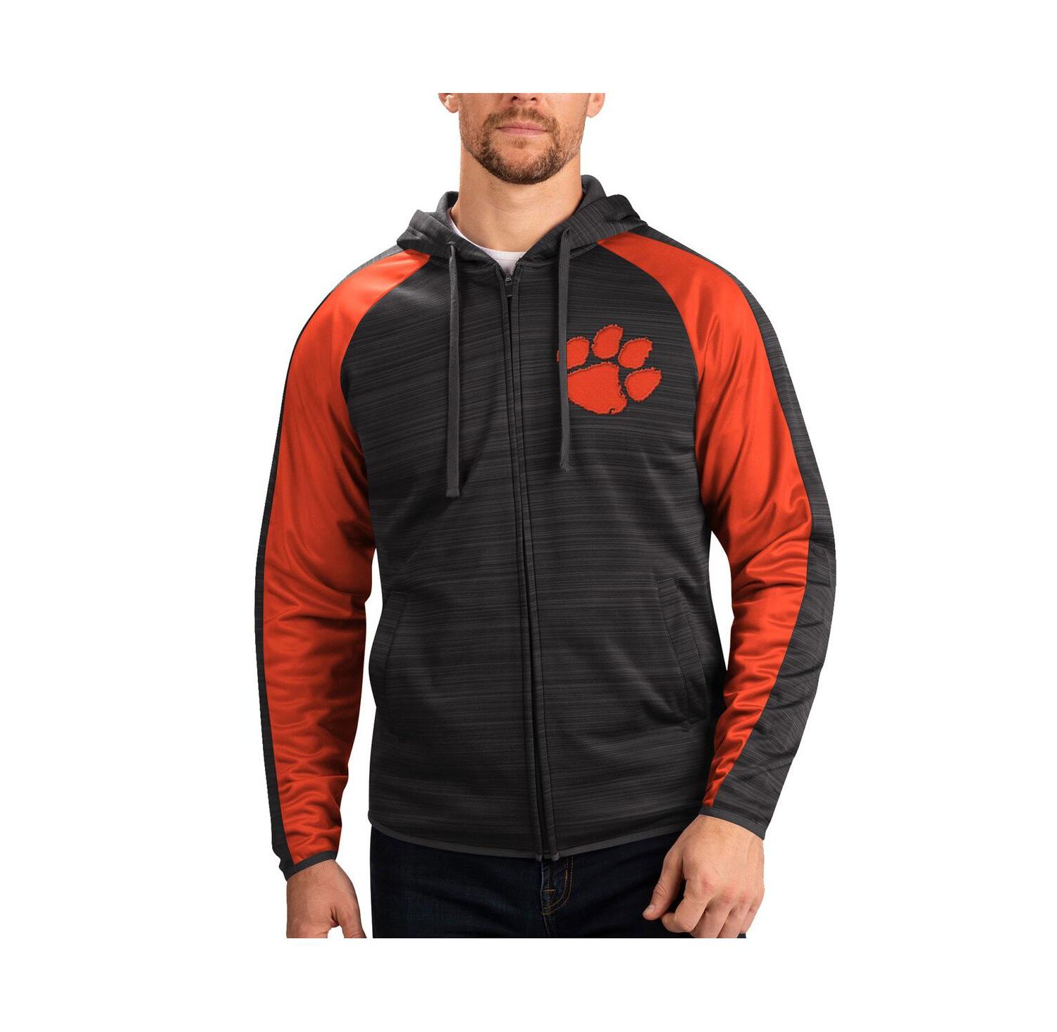 Men's Black Clemson Tigers Neutral Zone Raglan Full-Zip Track Hoodie Jacket