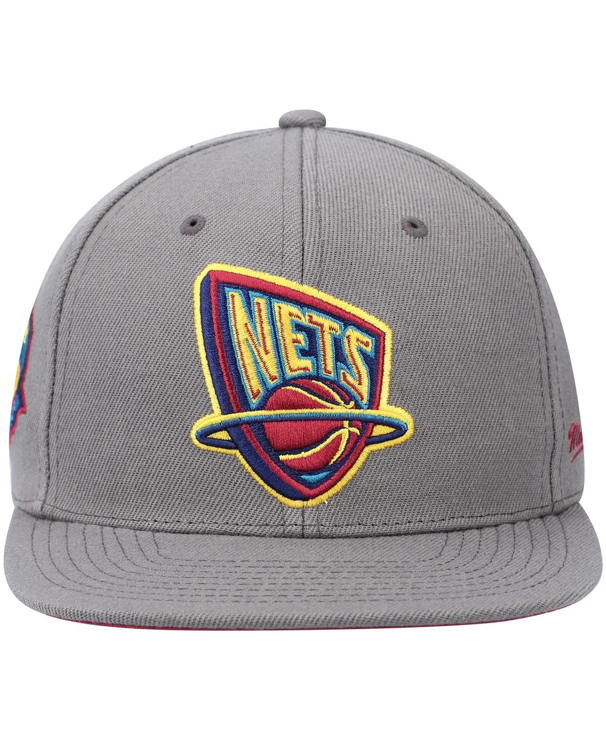Mitchell & Ness Men's Charcoal New Jersey Nets Hardwood Classics 35 Years Carbon Cabernet Fitted Hat In Charcoal