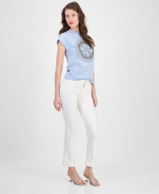 Женская хлопковая футболка GUESS 4G с коротким рукавом и круглым вырезом горловины