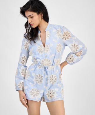 Женский комбинезон GUESS с вышивкой цвета ореха и длинными рукавами