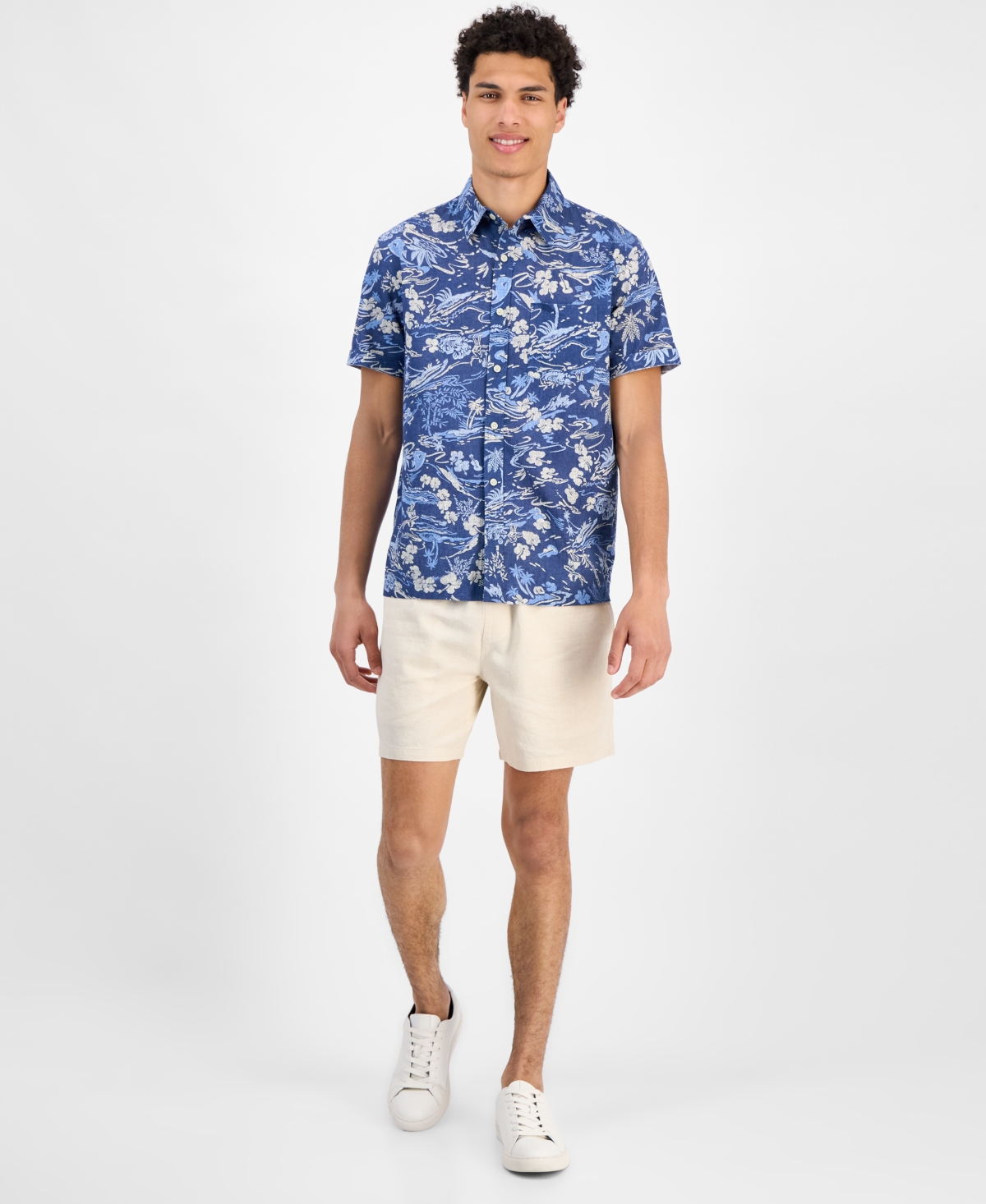 Shop Sun + Stone Men's Marley Short Sleeve Abstract Print Linen Blend Button-front Shirt, Exclusively At Macy's