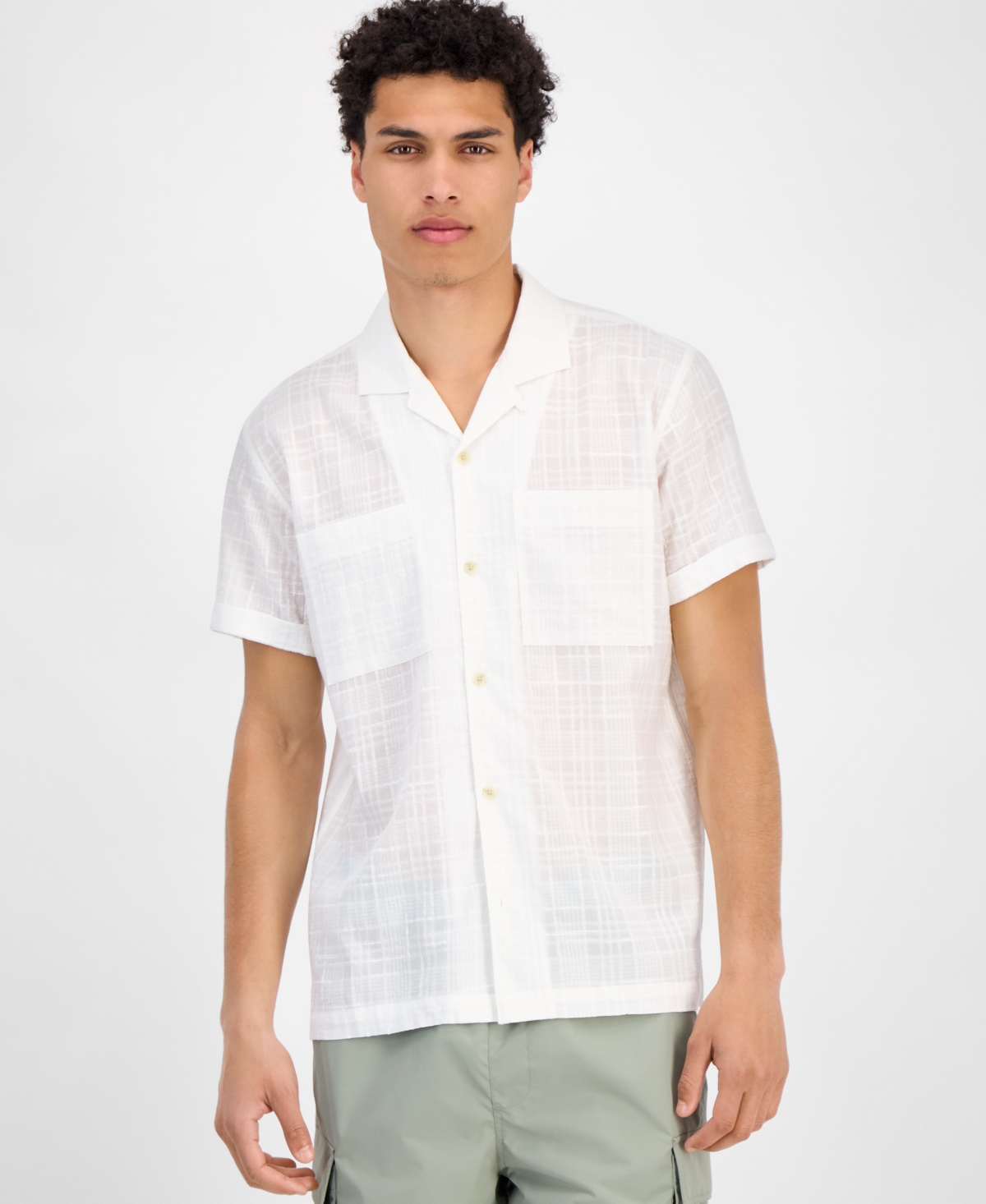 Sun + Stone Men's Chase Short Sleeve Textured Button-front Camp Shirt, Exclusively At Macy's