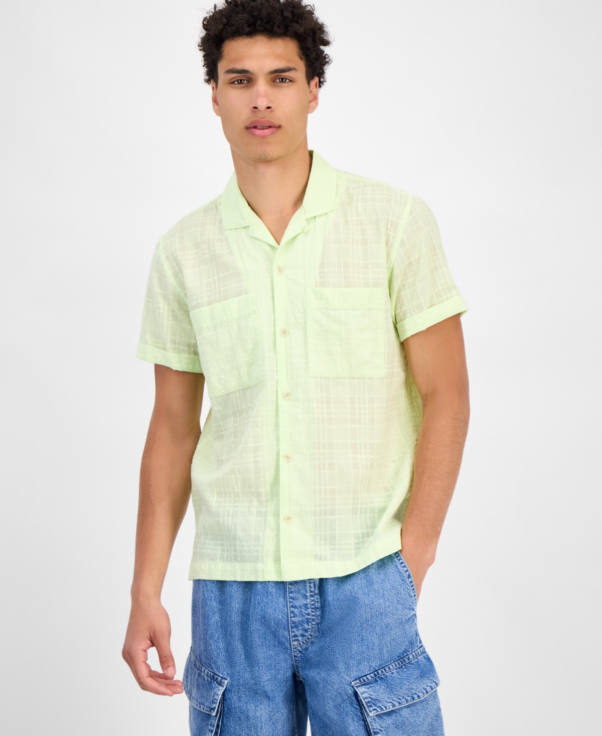 Sun + Stone Men's Chase Short Sleeve Textured Button-front Camp Shirt, Exclusively At Macy's