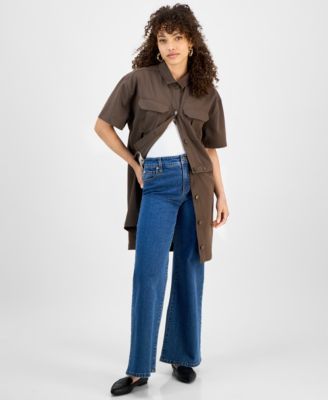 Женское платье-рубашка EAST ON RODEO с коротким рукавом и застежкой спереди на пуговицы