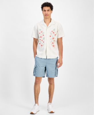 Men's Luke Short Sleeve Striped Floral Button-Front Camp Shirt, Exclusively at Macy's