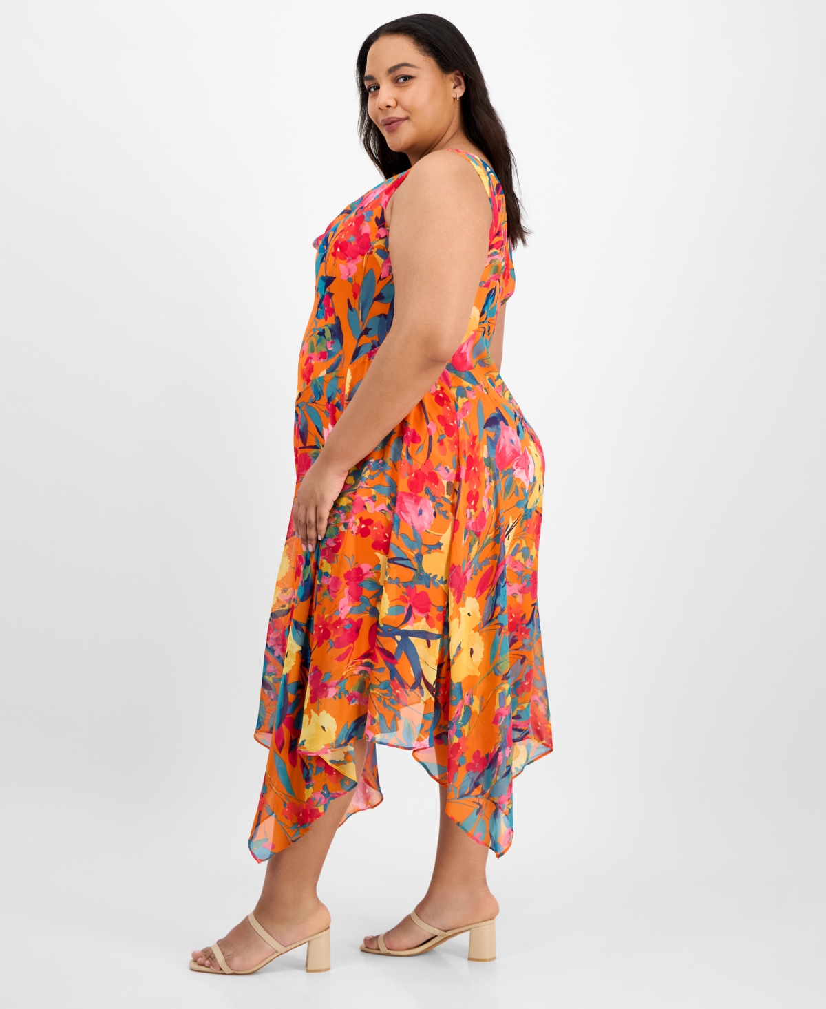Robbie Bee Plus Size Cowl-neck Sleeveless Handkerchief-hem Dress