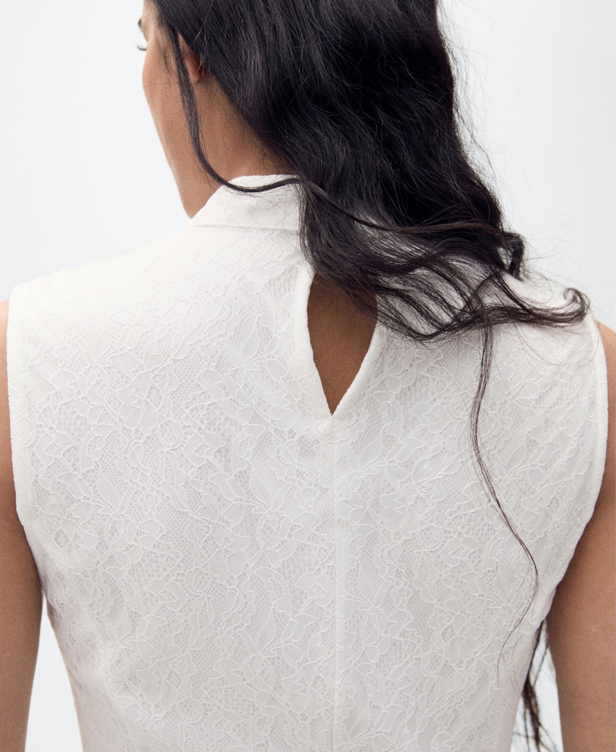 Mango Lace Godet Sleeveless Gown In White