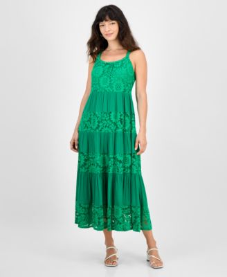 Robbie Bee - Petite Lace-Trim Sleeveless Tiered Maxi Dress