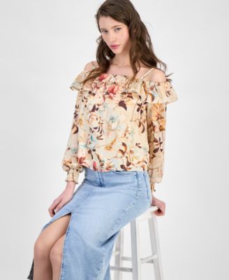 Женский топ с открытыми плечами Lucy от GUESS с принтом