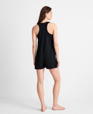Women's Racerback Ribbed Henley Romper, Exclusively at Macy's