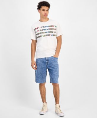 Sun Stone Mens Jack Short Sleeve Striped Tropical Graphic Crewneck T-Shirt Exclusively at Macys 4790₽