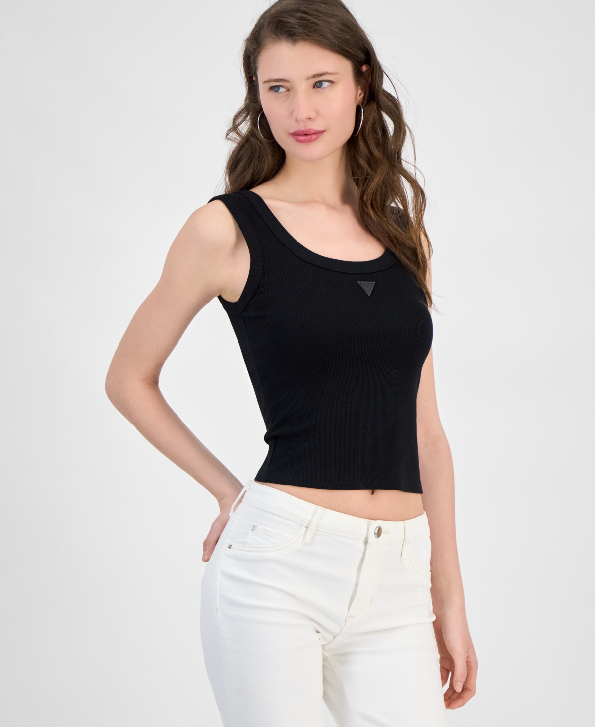 GUESS WOMEN'S RIBBED TRIANGLE-LOGO TANK 